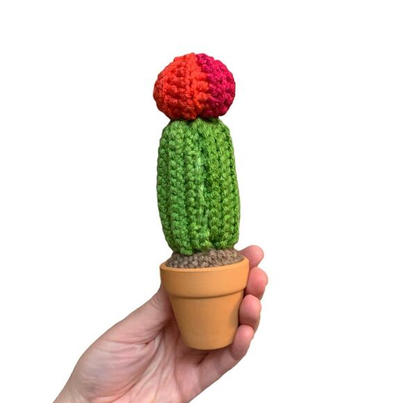 Crochet Barrel Cactus with Flower - Handmade - Picture 2 of 4